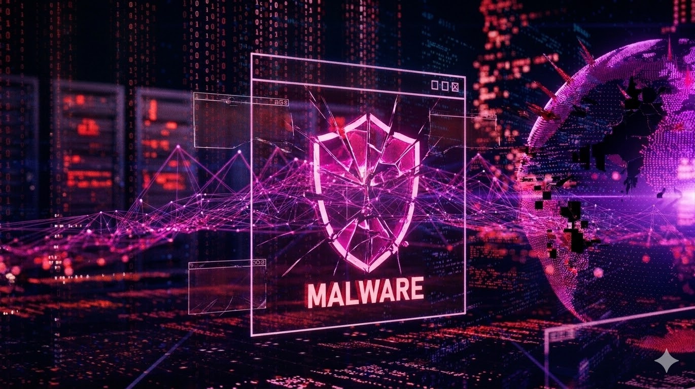 Hacker gebruikt malware om computer te infecteren.
