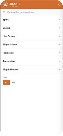 Oranje Palace menu