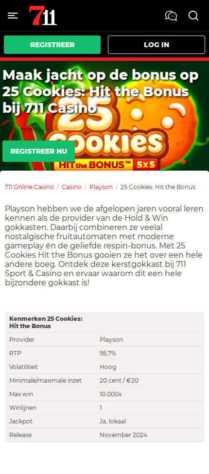 Spelinformatie van een casinospel met de spelprovider en de theoretische RTP
