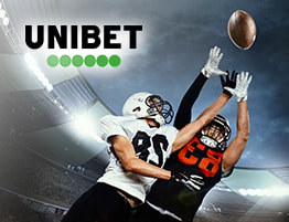 American football spelers en een Unibet logo