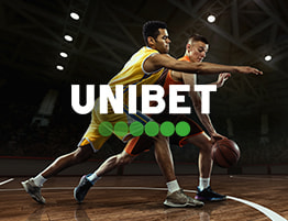 Basketbal speler en Unibet logo