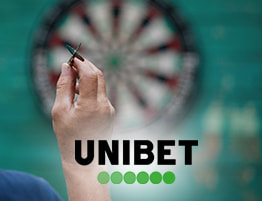 Dartspeler en een Unibet logo