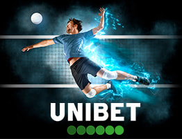 Volleybalspeler en Unibet logo