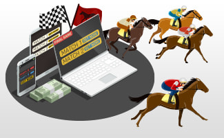 Jockeys, wedden op paarden op verschillende apparaten en geld