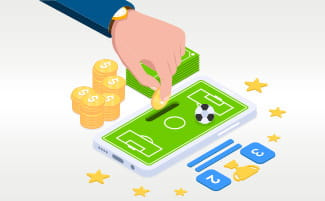Voetbalweddenschappen spelen met een telefoon, geld en sterren