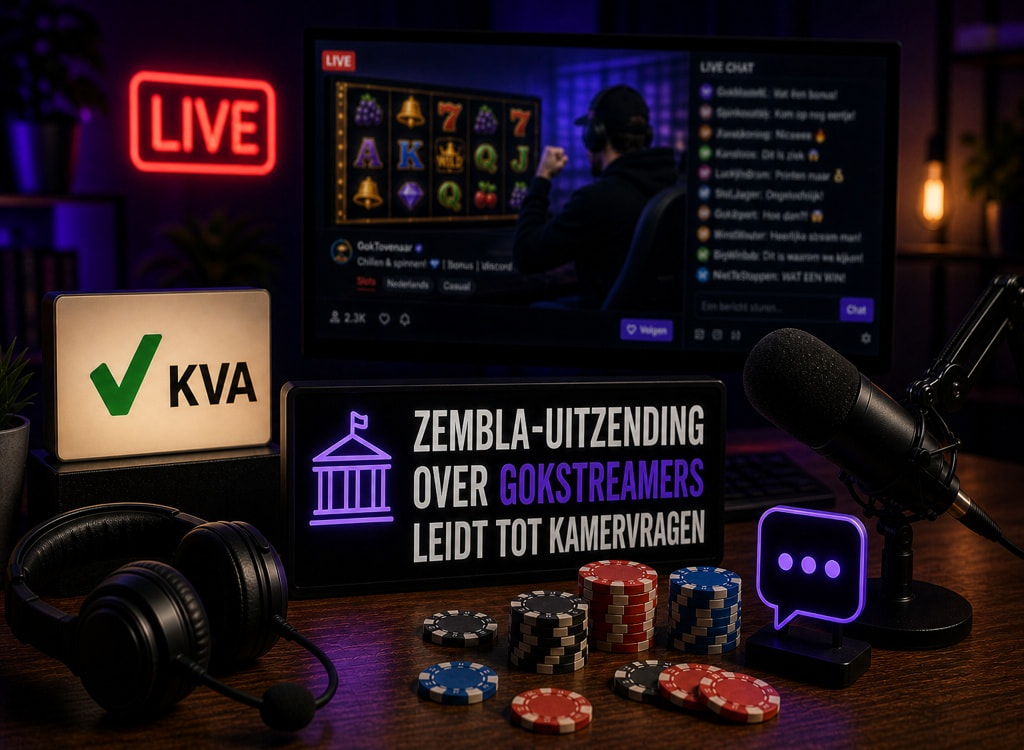 casinоstreamer speelt live op beeldscherm terwijl kijkers meekijken